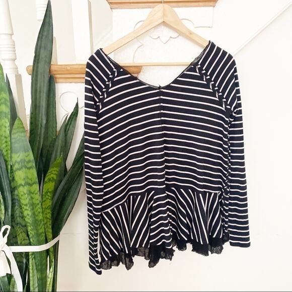 Free People Tangerine Stripe Tee black white sz XS - Picture 9 of 9